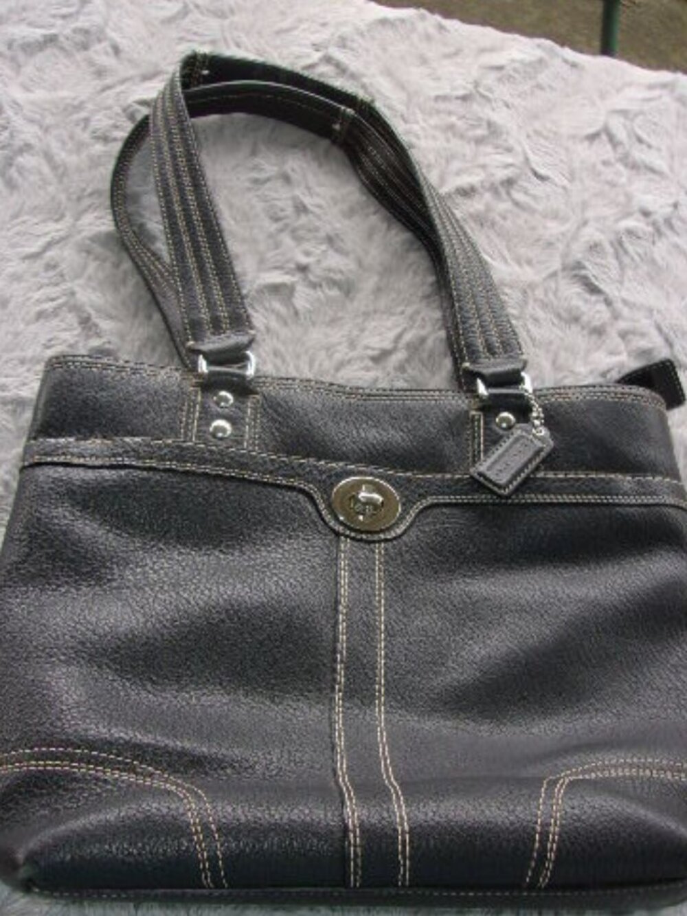 E-275 COACH  BLACK PEBBLED LEATHER HAMILTON TOTE BAG #K0983-F13959